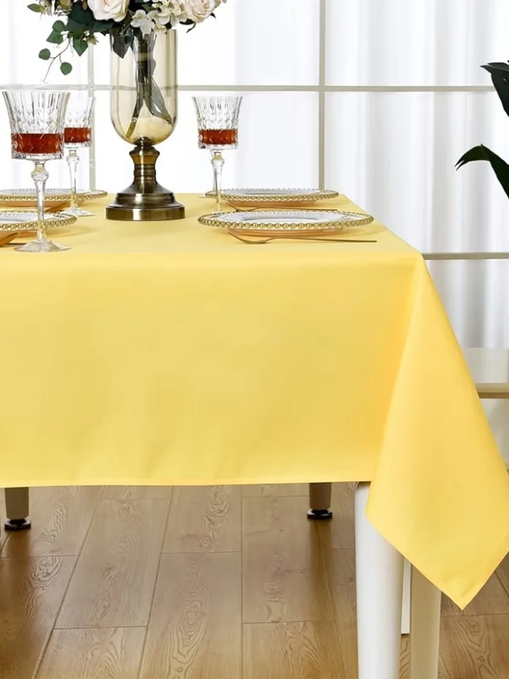 Elegant Waterproof Polyester Solid Yellow Dining Tablecloth 60 X 102